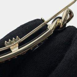  Chanel Gold Plated and Leather Rhinestone Logo Hair Clip 