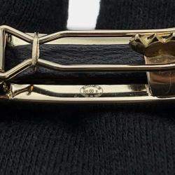  Chanel Gold Plated and Leather Rhinestone Logo Hair Clip 