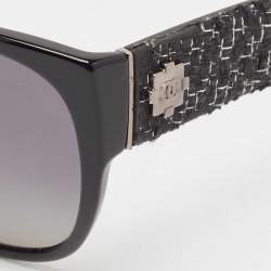 Pre Owned Chanel Black Silver Tone 5237 Cat Eye Sunglasses