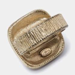 Chanel CC Gold Tone Enamel Cocktail Ring Size 52