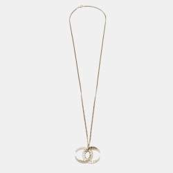 Pre Owned Chanel CC Crystals Gold Tone Pendant Necklace