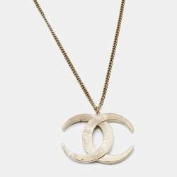 Pre Owned Chanel CC Crystals Gold Tone Pendant Necklace