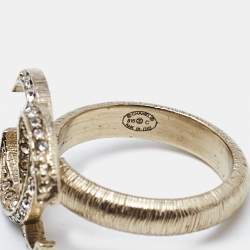 Pre Owned Chanel CC Crystals Gold Tone Ring Size 52
