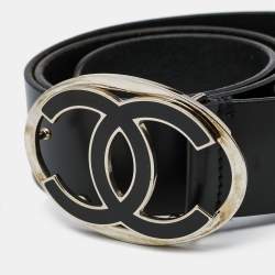 Chanel Black Leather CC Oval Buckle Belt 80CM