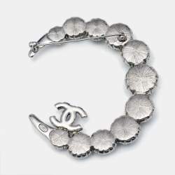 Pre Owned Chanel CC Resin Crystal Moon Silver Tone Brooch
