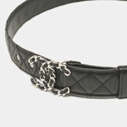 Pre Owned Chanel Black Quilted Leather CC Chain Belt 85CM