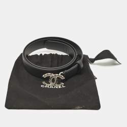 Pre Owned Chanel Black Leather CC Crystals Belt 80CM