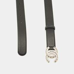 Pre Owned Chanel Black Leather CC Crystals Belt 80CM