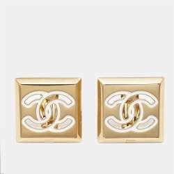 مملوكة مسبقًا Chanel CC Enamel Gold Tone Earrings