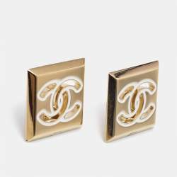 مملوكة مسبقًا Chanel CC Enamel Gold Tone Earrings