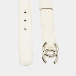 Pre Owned Chanel White Quilted Leather CC Belt 85CM