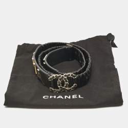 Chanel Black Pleated CC Logo Elastic Belt 85CM