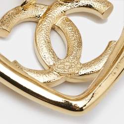 Pre Owned Chanel CC Heart Crystal Gold Tone Brooch