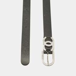 Chanel Black Leather CC Crystals Buckle Belt 85CM