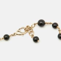 Pre Owned Chanel Faux Pearl Black Beads Gold Tone CC Baroque Station Necklace
