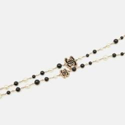 Pre Owned Chanel Faux Pearl Black Beads Gold Tone CC Baroque Station Necklace