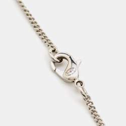 Pre Owned Chanel CC Crystals Faux Pearl Silver Tone Necklace