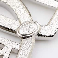 Pre Owned Chanel Double Heart Crystals Silver Tone Brooch