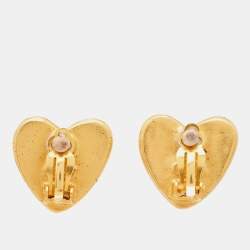 Chanel CC Heart Gold Tone Earrings