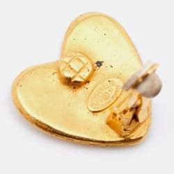 Chanel CC Heart Gold Tone Earrings