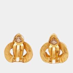 Chanel CC Heart Gold Tone Clip On Earrings
