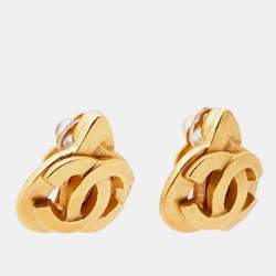 Chanel CC Heart Gold Tone Clip On Earrings