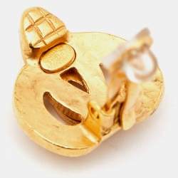 Chanel CC Heart Gold Tone Clip On Earrings