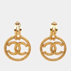 Pre Owned Chanel CC Gold Tone Earrings