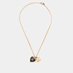 Pre Owned Chanel CC Heart Enamel Gold Tone Necklace