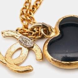 Pre Owned Chanel CC Heart Enamel Gold Tone Necklace