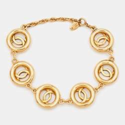 Pre Owned Chanel CC Gold Tone Station Bracelet