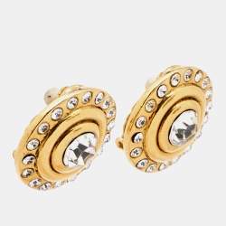 Chanel CC Crystals Gold Tone Clip On Earrings