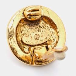 Chanel CC Crystals Gold Tone Clip On Earrings