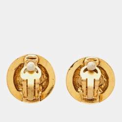 Chanel CC Crystals Gold Tone Clip On Earrings