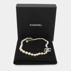 Pre Owned Chanel CC 100th Anniversary Faux Pearl Crystal Gold Tone Necklace