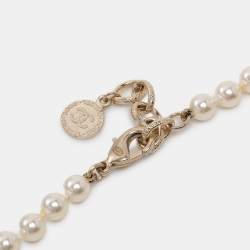 Pre Owned Chanel CC 100th Anniversary Faux Pearl Crystal Gold Tone Necklace