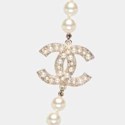 Pre Owned Chanel CC 100th Anniversary Faux Pearl Crystal Gold Tone Necklace
