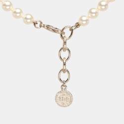 Pre Owned Chanel CC 100th Anniversary Faux Pearl Crystal Gold Tone Necklace