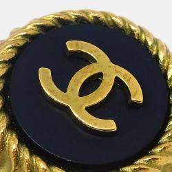 Chanel Gold Black Button Clip-On Earrings 