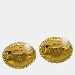 Chanel Gold Black Button Clip-On Earrings 