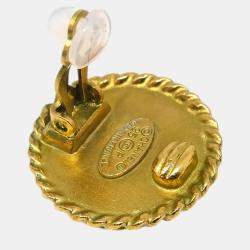 Chanel Gold Black Button Clip-On Earrings 