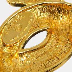 Pre Owned Chanel Gold Plated Quilted CC Brooch Pin 