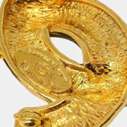 Pre Owned Chanel Gold Plated Quilted CC Brooch Pin 