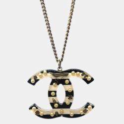 Chanel Artificial Pearl Gold Chain Pendant Necklace 