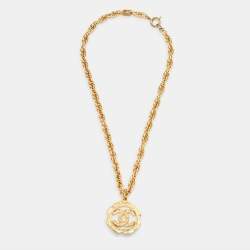 Pre Owned Chanel CC Gold Tone Pendant Necklace
