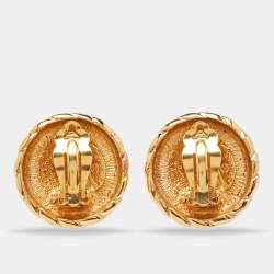 Pre Owned Chanel CC Gold Tone Clip-on Round Stud Earrings