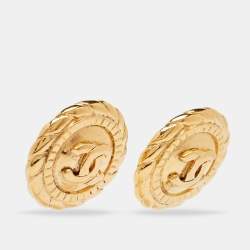 Pre Owned Chanel CC Gold Tone Clip-on Round Stud Earrings