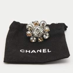 Pre Owned Chanel CC Crystals Silver Tone Ring Size 54