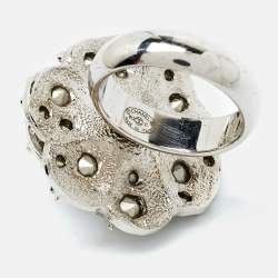 Chanel Camelia Crystals Silver Tone Ring Size 50
