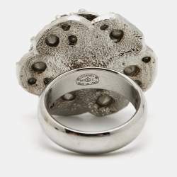 Pre Owned Chanel Camelia Crystals Silver Tone Ring Size 50
